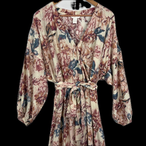 H&M Women's Romantic Floral Watercolor Maxi Dress Tiered Sz L Wedding Guest - Picture 4 of 14